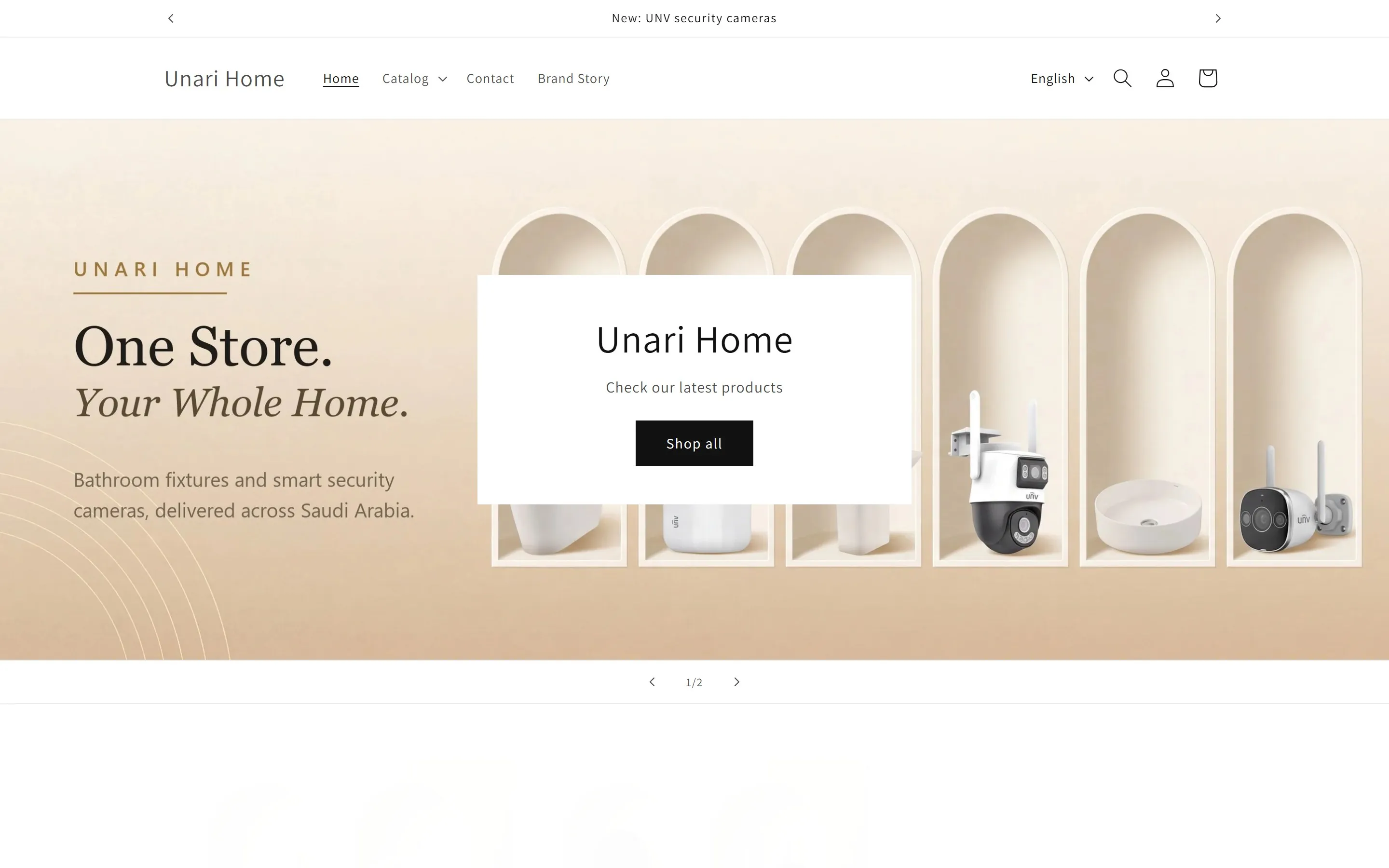 Unari Home store homepage